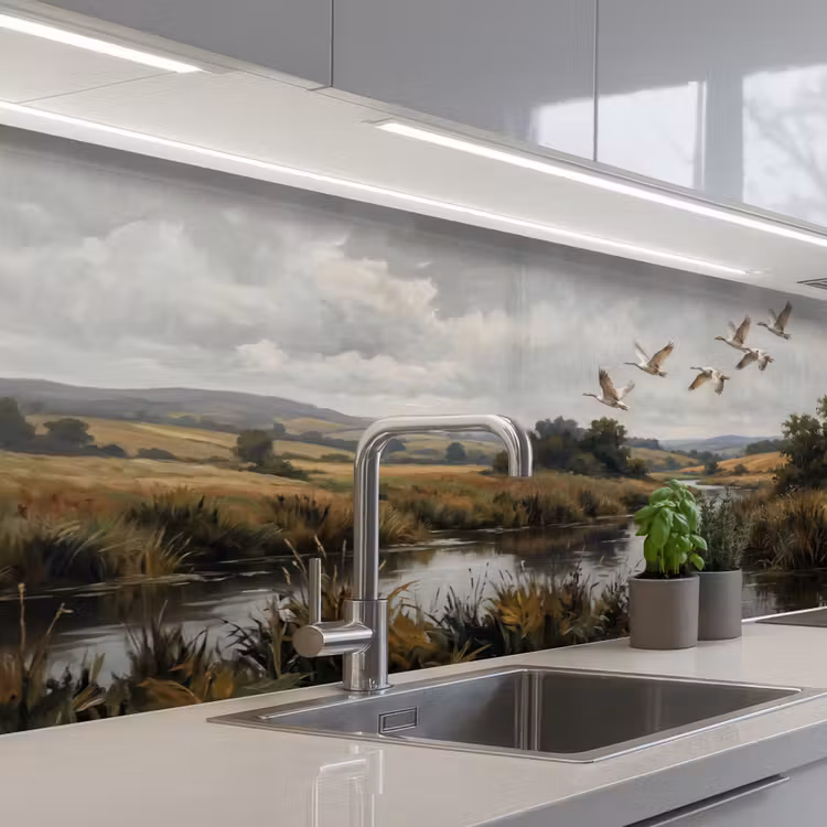 Eenden - Rivier - Landschap - Vlucht - Nostalgisch keuken achterwand 2 middel -3d_schuin