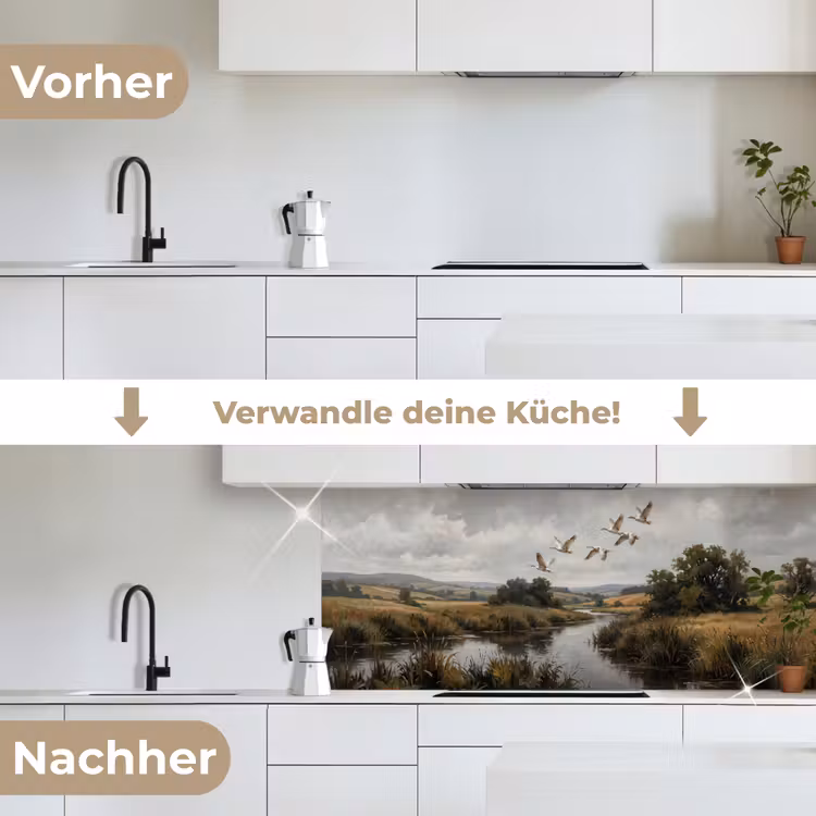 Eenden - Rivier - Landschap - Vlucht - Nostalgisch keuken achterwand 2 middel -voor-na_DE