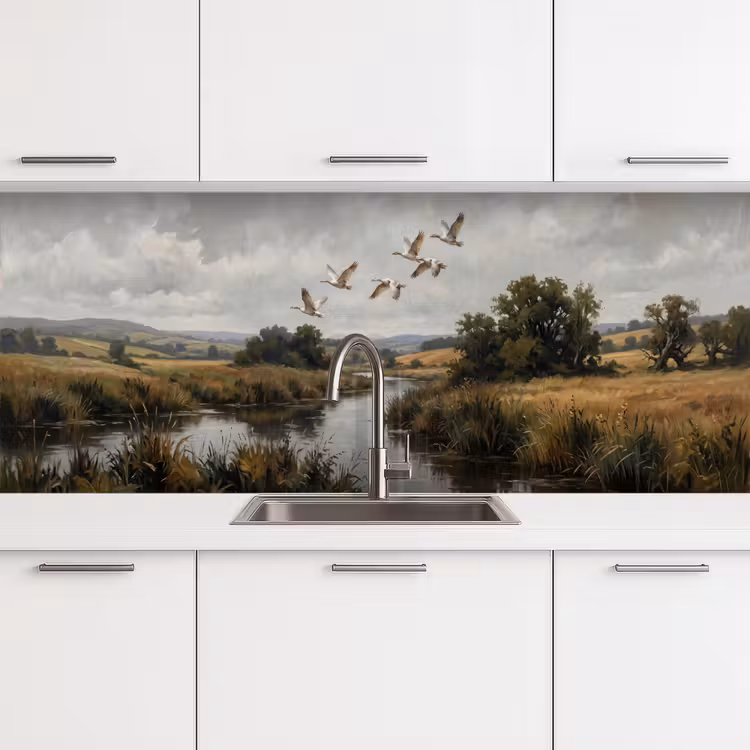 Eenden - Rivier - Landschap - Vlucht - Nostalgisch keuken achterwand 2 middel -3d