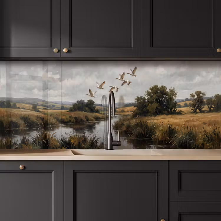 Eenden - Rivier - Landschap - Vlucht - Nostalgisch keuken achterwand 2 middel -sfeer1