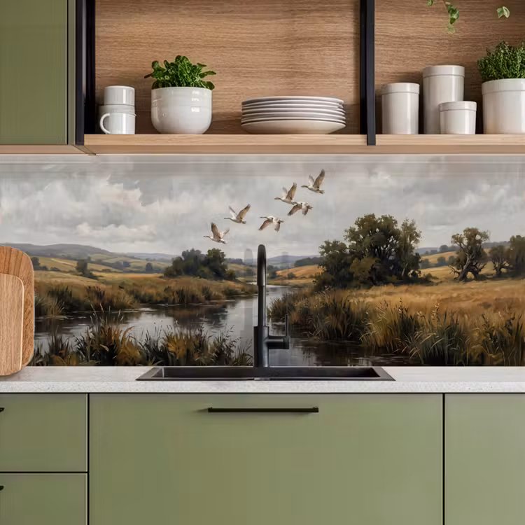Eenden - Rivier - Landschap - Vlucht - Nostalgisch keuken achterwand 2 middel -sfeer3
