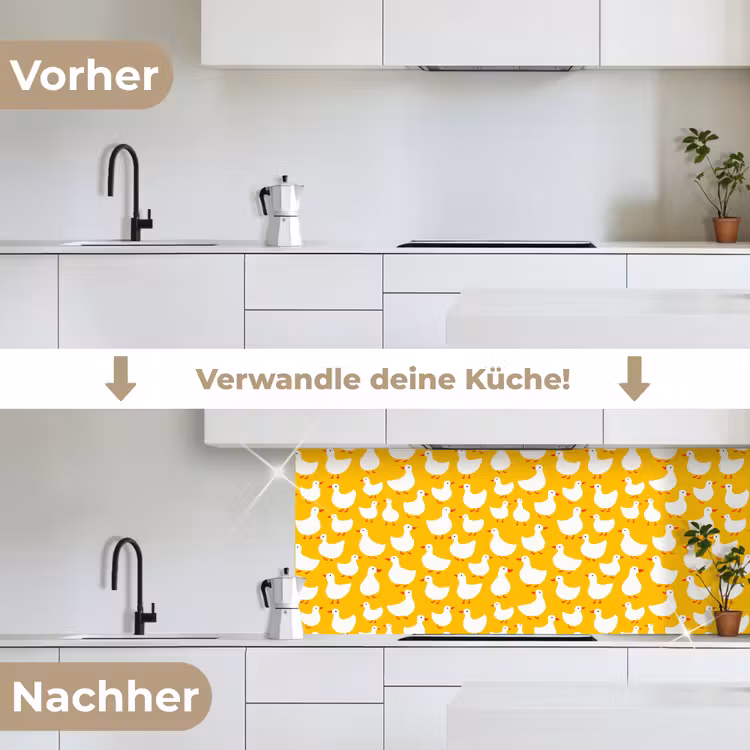 Eendjes - Patroon - Geel keuken achterwand 2 middel 871 -voor-na_DE