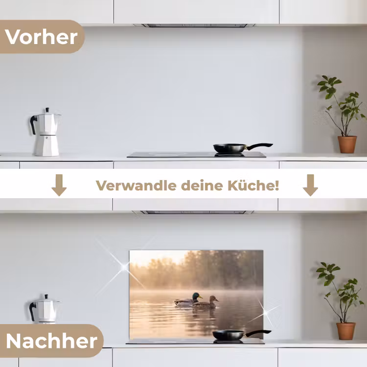 Eenden - Water - Mist - Natuur keuken achterwand spatscherm klein -voor_na_DE