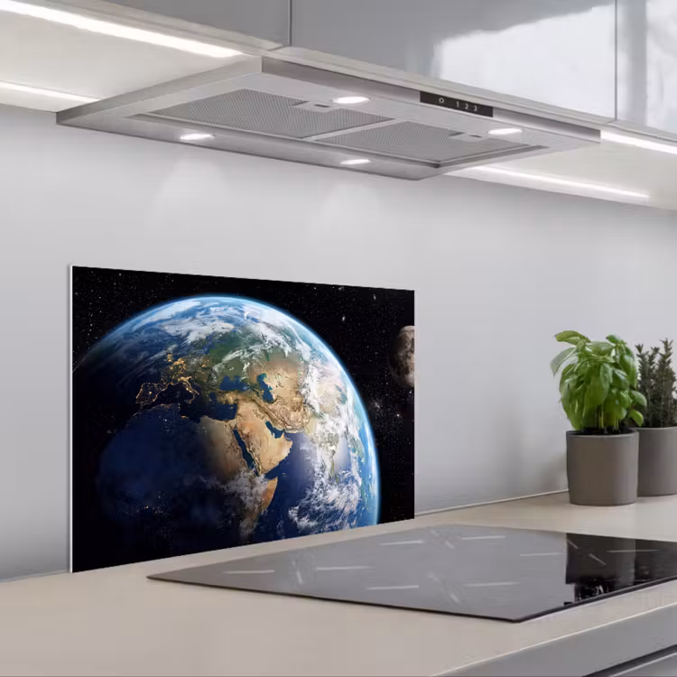 Aarde - Ruimte - Blauw - Groen keuken achterwand spatscherm klein -3d_schuin
