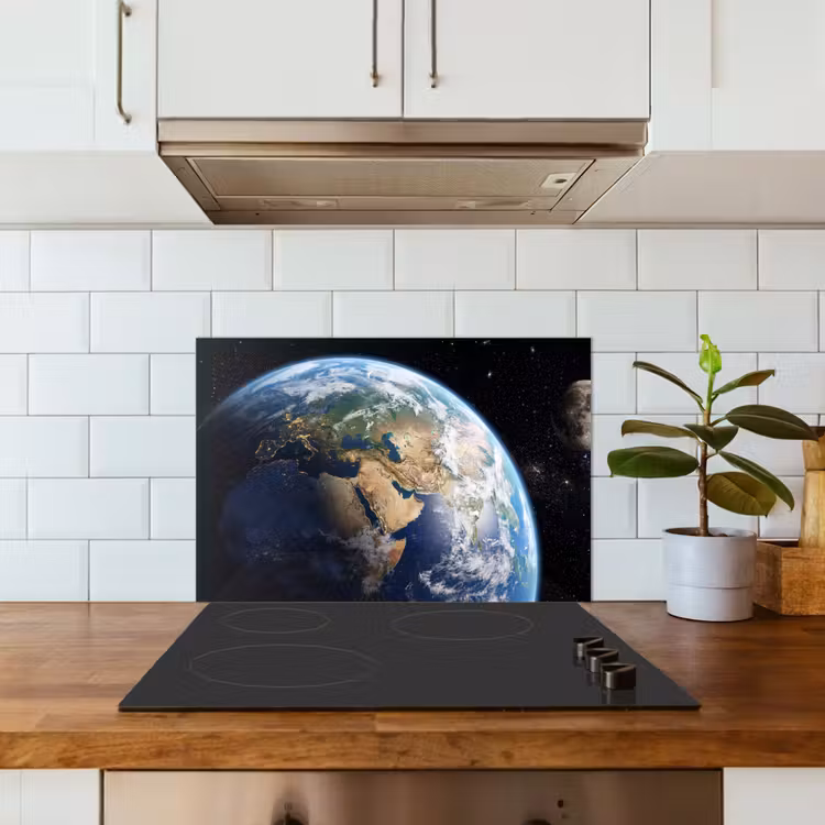 Aarde - Ruimte - Blauw - Groen keuken achterwand spatscherm klein -sfeer2