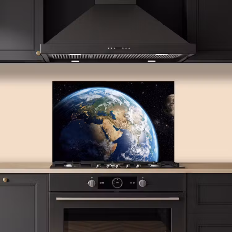 Aarde - Ruimte - Blauw - Groen keuken achterwand spatscherm klein -sfeer1