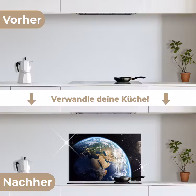 Aarde - Ruimte - Blauw - Groen keuken achterwand spatscherm klein -voor_na_DE