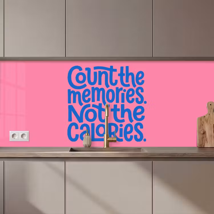 Memories - Roze - Blauw - Quote keuken achterwand 2 middel zz_3dshopping