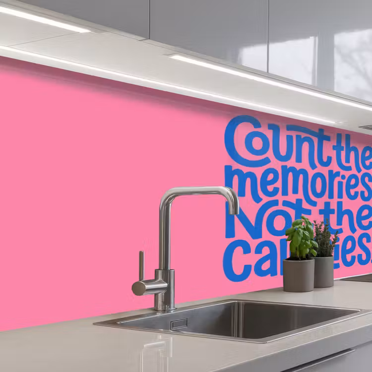 Memories - Roze - Blauw - Quote keuken achterwand 2 middel -3d_schuin