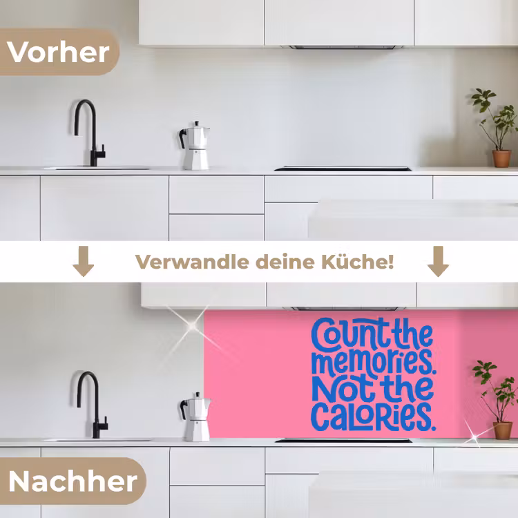 Memories - Roze - Blauw - Quote keuken achterwand 2 middel -voor-na_DE