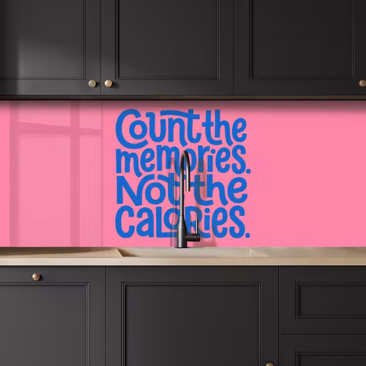 Memories - Roze - Blauw - Quote keuken achterwand 2 middel -sfeer1
