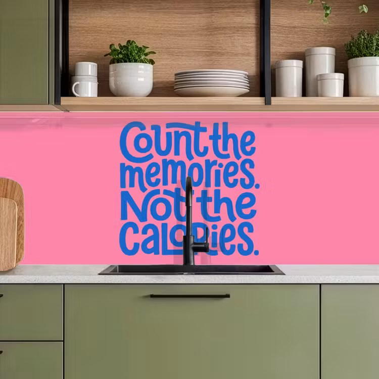 Memories - Roze - Blauw - Quote keuken achterwand 2 middel -sfeer3