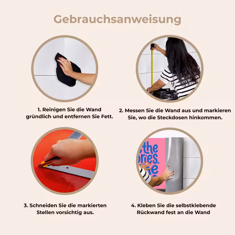 Memories - Roze - Blauw - Quote keuken achterwand 2 middel -gebruiksaanwijzing_DE
