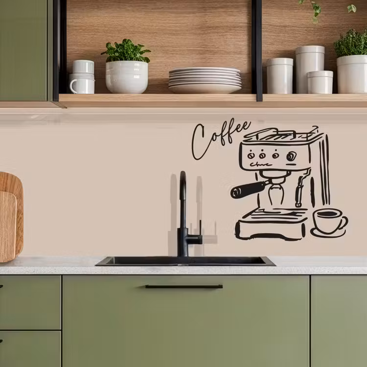 Espressomachine - Beige - Zwart keuken achterwand 2 middel -sfeer3