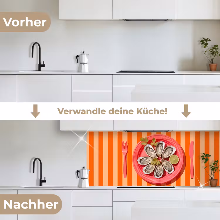 Eten - Oester - Zeevruchten - Oranje - Modern keuken achterwand 2 middel -voor-na_DE