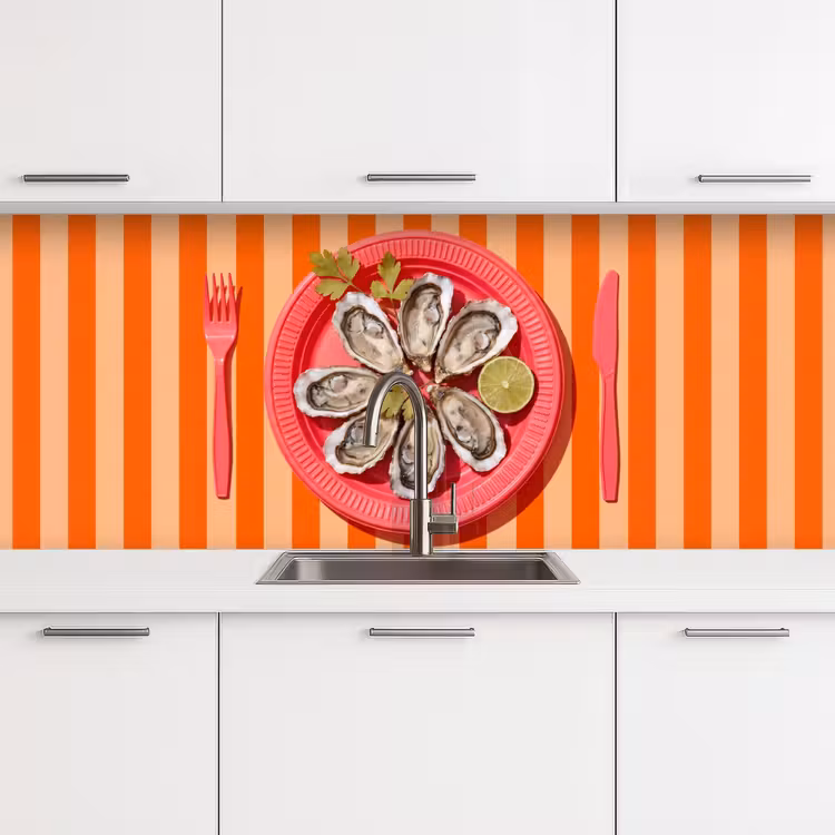 Eten - Oester - Zeevruchten - Oranje - Modern keuken achterwand 2 middel -3d