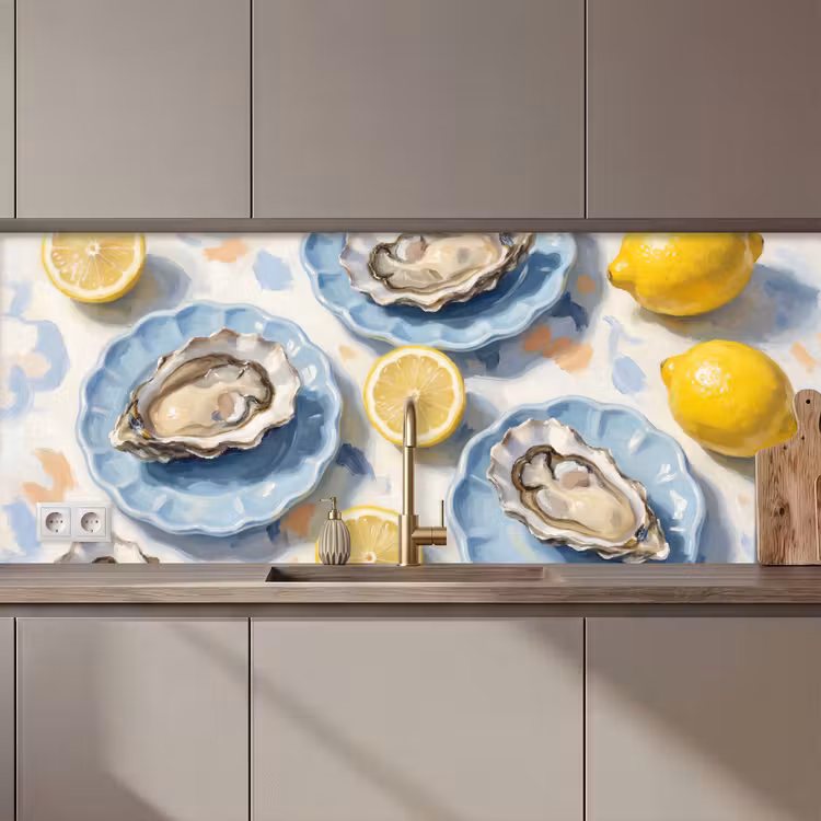 Eten - Oesters - Citroenen - Modern - Geel keuken achterwand 2 middel zz_3dshopping