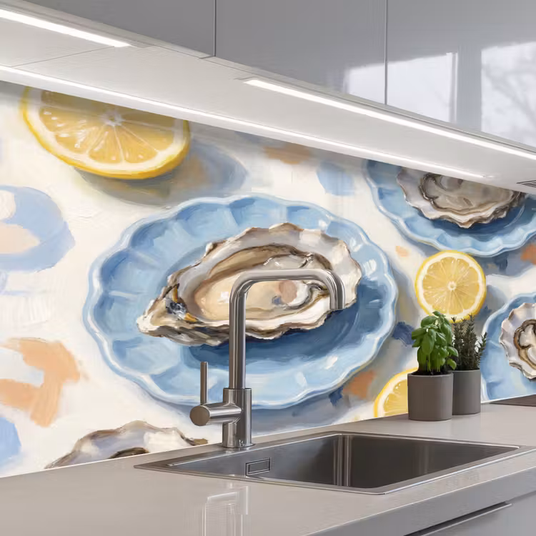 Eten - Oesters - Citroenen - Modern - Geel keuken achterwand 2 middel -3d_schuin