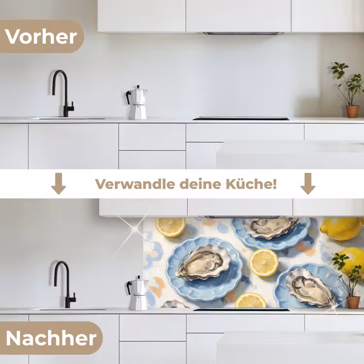 Eten - Oesters - Citroenen - Modern - Geel keuken achterwand 2 middel -voor-na_DE