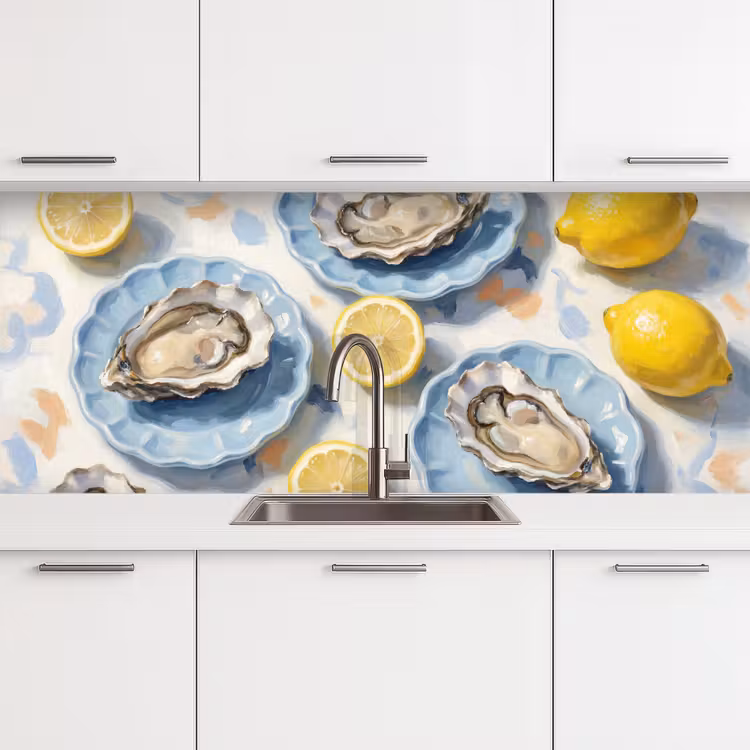 Eten - Oesters - Citroenen - Modern - Geel keuken achterwand 2 middel -3d
