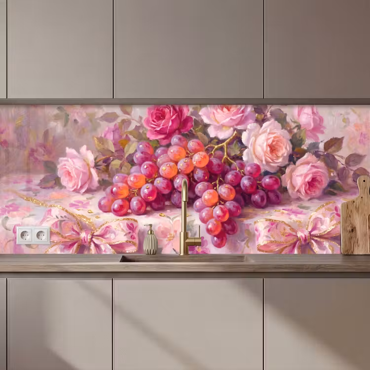 Eten - Bloemen - Stilleven - Roze - Goud keuken achterwand 2 middel zz_3dshopping