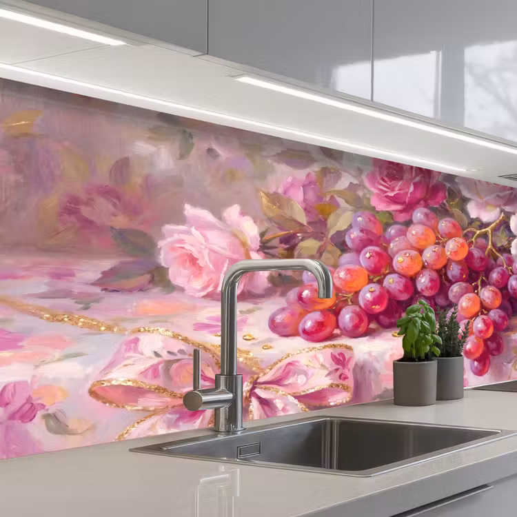 Eten - Bloemen - Stilleven - Roze - Goud keuken achterwand 2 middel -3d_schuin