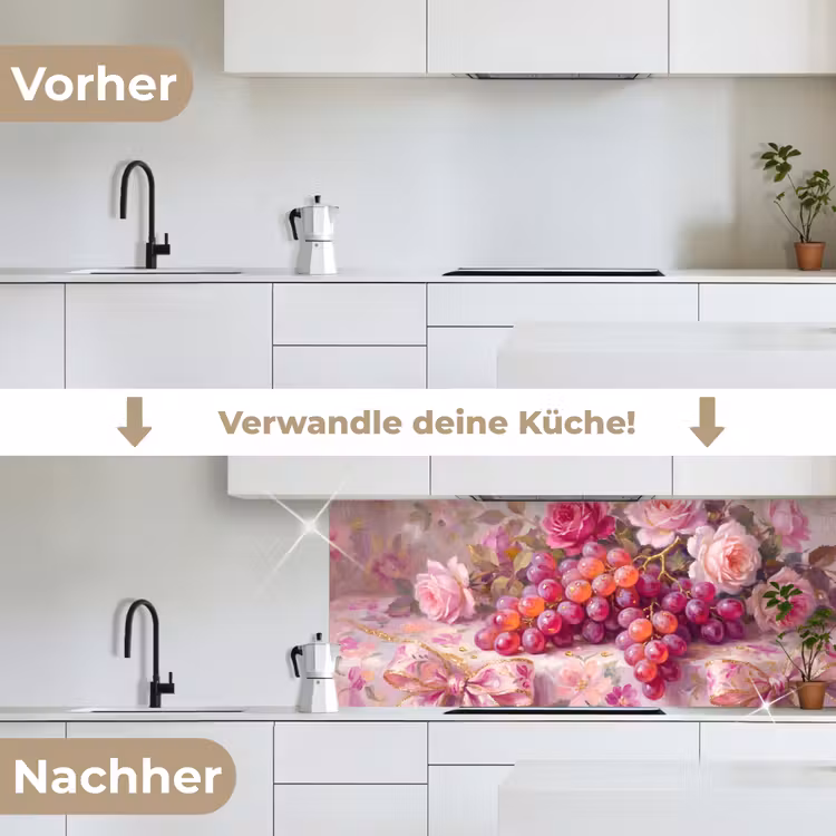 Eten - Bloemen - Stilleven - Roze - Goud keuken achterwand 2 middel -voor-na_DE
