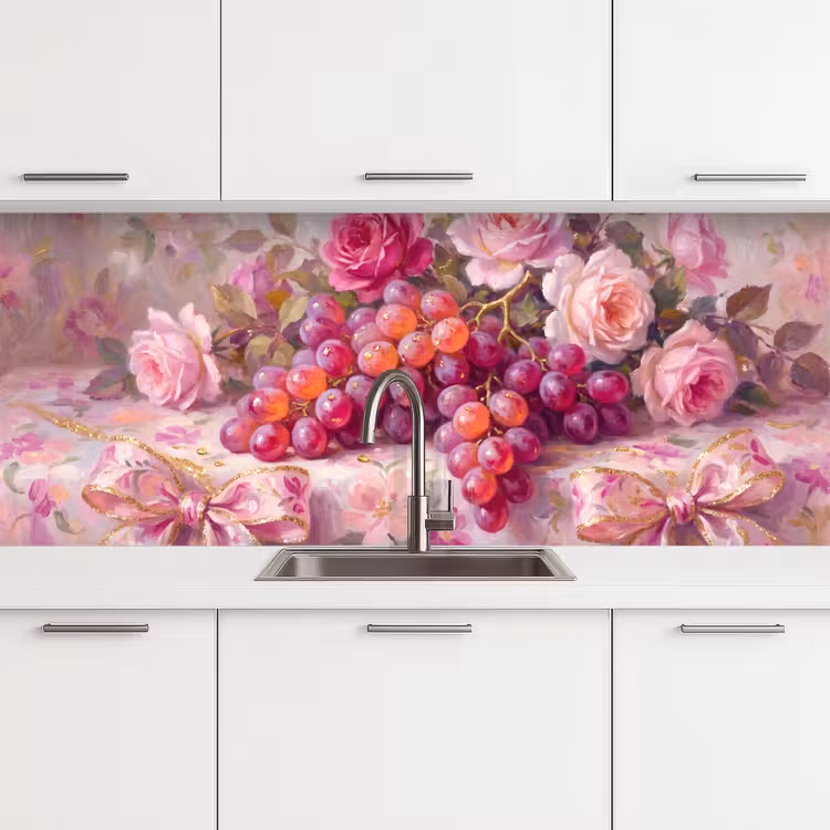 Eten - Bloemen - Stilleven - Roze - Goud keuken achterwand 2 middel -3d