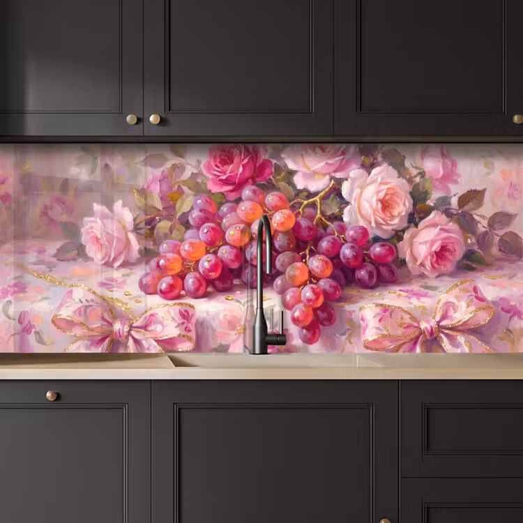Eten - Bloemen - Stilleven - Roze - Goud keuken achterwand 2 middel -sfeer1