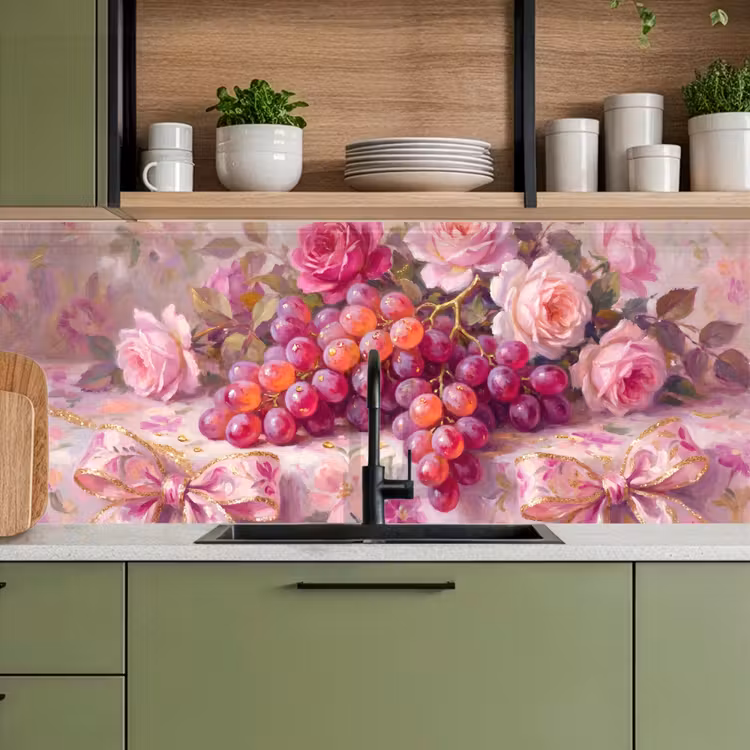 Eten - Bloemen - Stilleven - Roze - Goud keuken achterwand 2 middel -sfeer3