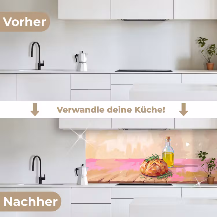Eten - Brood - Olijfolie - Abstract - Keuken keuken achterwand 2 middel -voor-na_DE