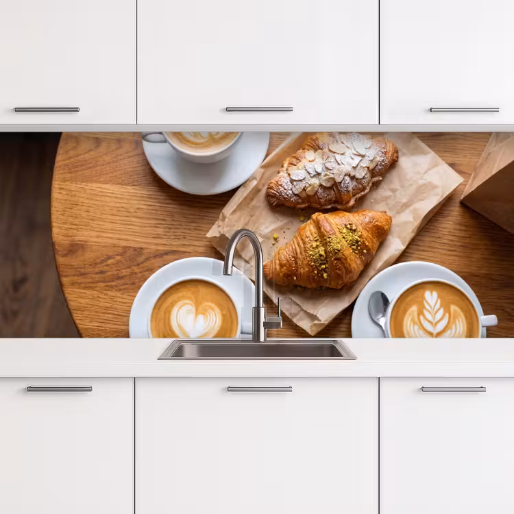 Eten - Croissant - Koffie - Ontbijt - Modern keuken achterwand 2 middel -3d