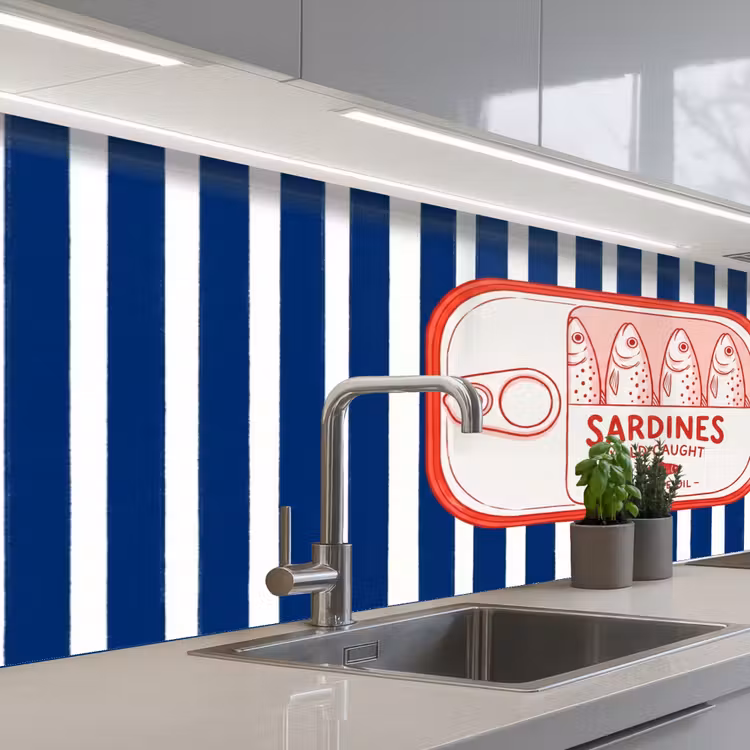 Eten - Vis - Blik - Illustratie - Rood keuken achterwand 2 middel -3d_schuin