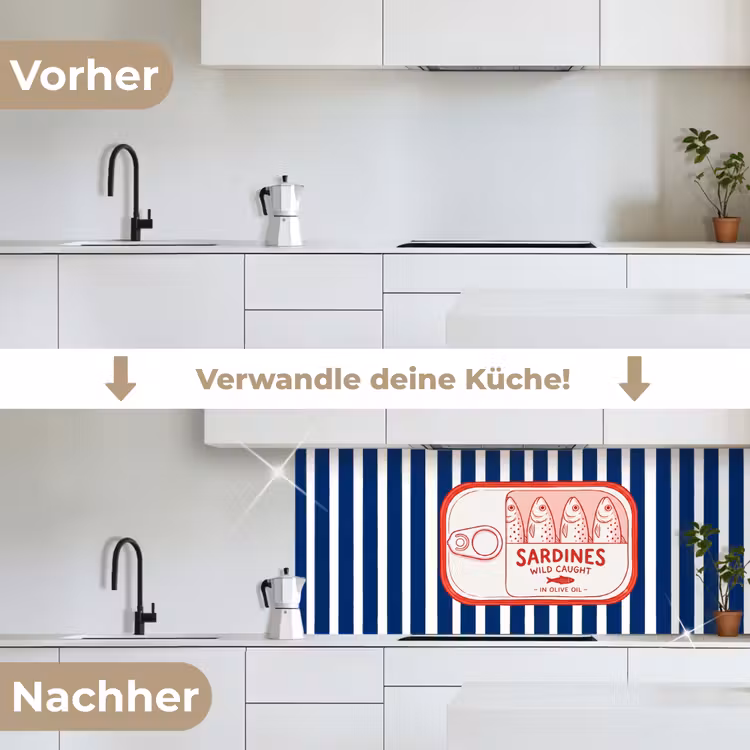 Eten - Vis - Blik - Illustratie - Rood keuken achterwand 2 middel -voor-na_DE