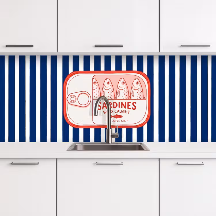 Eten - Vis - Blik - Illustratie - Rood keuken achterwand 2 middel -3d