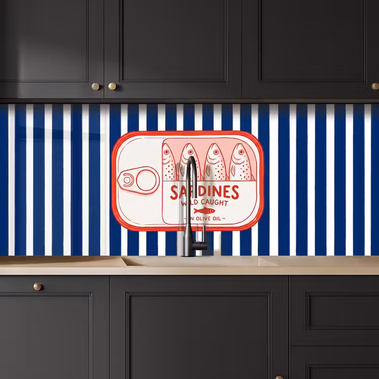 Eten - Vis - Blik - Illustratie - Rood keuken achterwand 2 middel -sfeer1