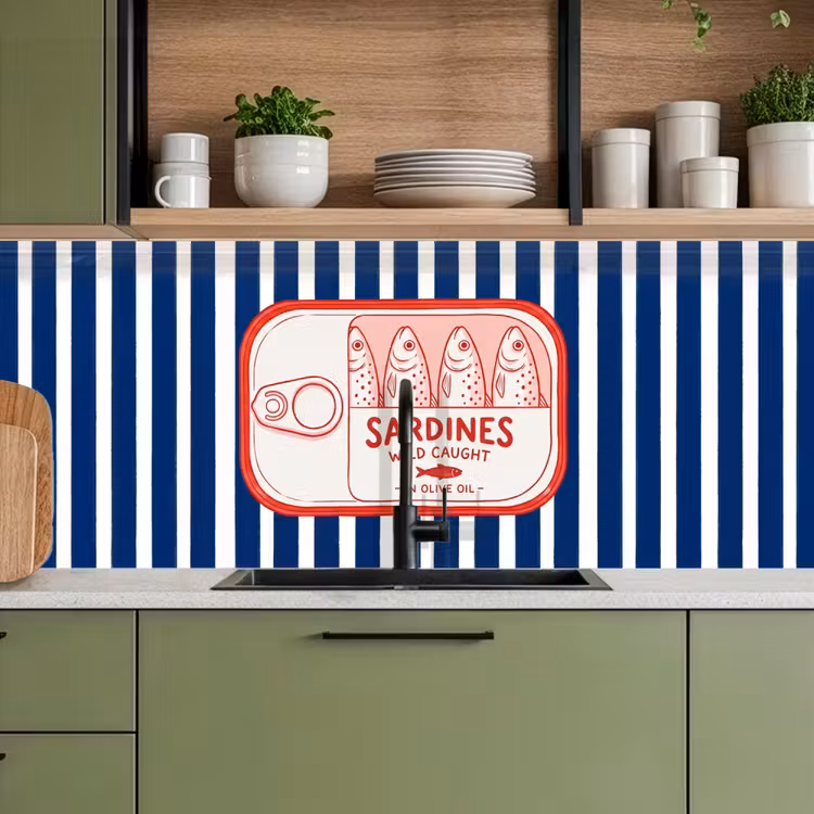 Eten - Vis - Blik - Illustratie - Rood keuken achterwand 2 middel -sfeer3