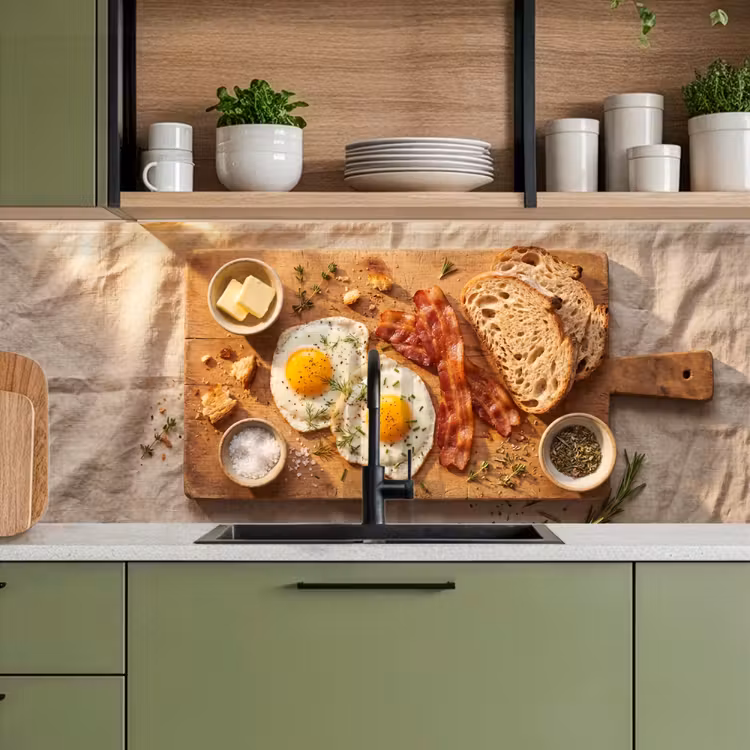 Eten - Ontbijt - Hout - Rustiek - Geel keuken achterwand 2 middel -sfeer3