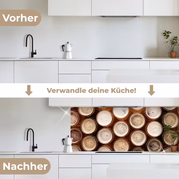 Eten - Glazen - Drank - Patroon - Bruin keuken achterwand 2 middel -voor-na_DE