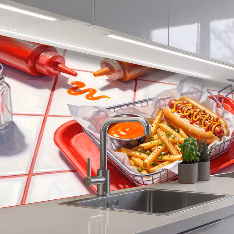 Eten - Hotdog - Fastfood - Modern - Rood keuken achterwand 2 middel -3d_schuin