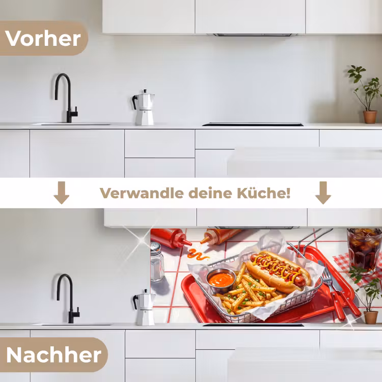 Eten - Hotdog - Fastfood - Modern - Rood keuken achterwand 2 middel -voor-na_DE