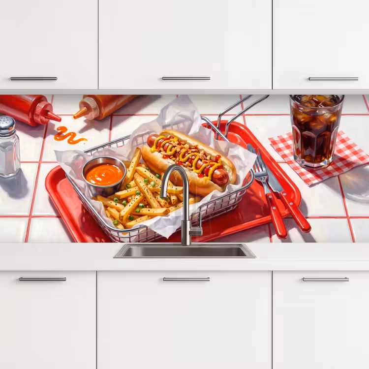 Eten - Hotdog - Fastfood - Modern - Rood keuken achterwand 2 middel -3d