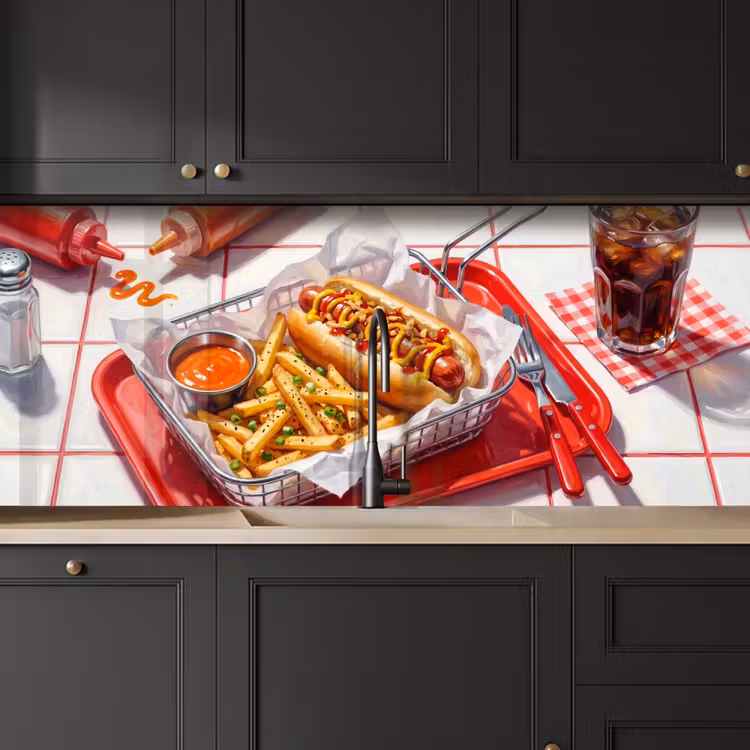 Eten - Hotdog - Fastfood - Modern - Rood keuken achterwand 2 middel -sfeer1
