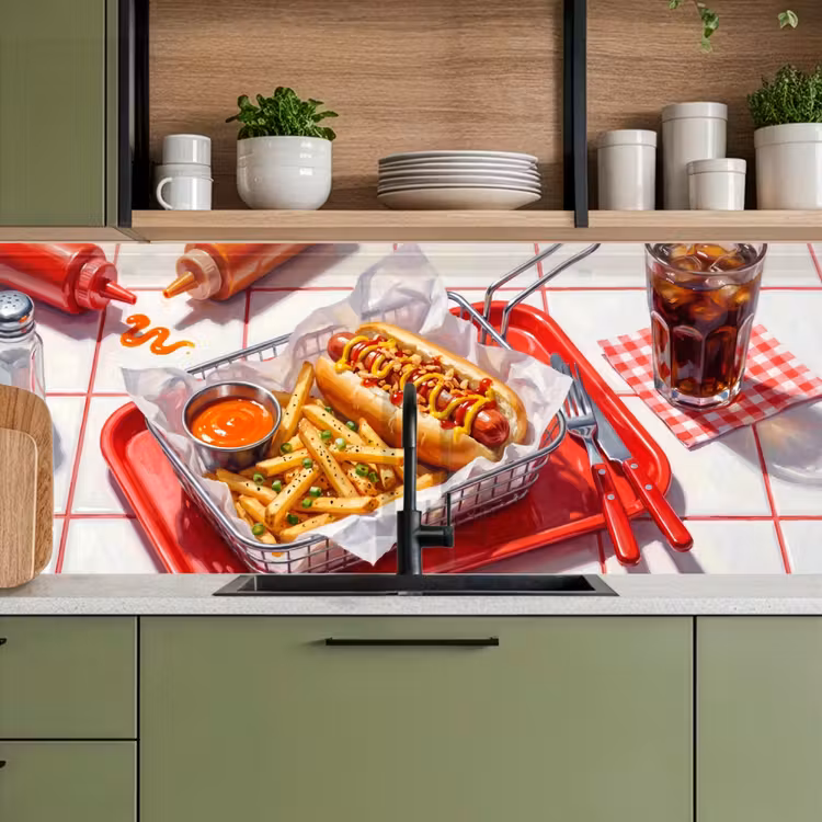 Eten - Hotdog - Fastfood - Modern - Rood keuken achterwand 2 middel -sfeer3