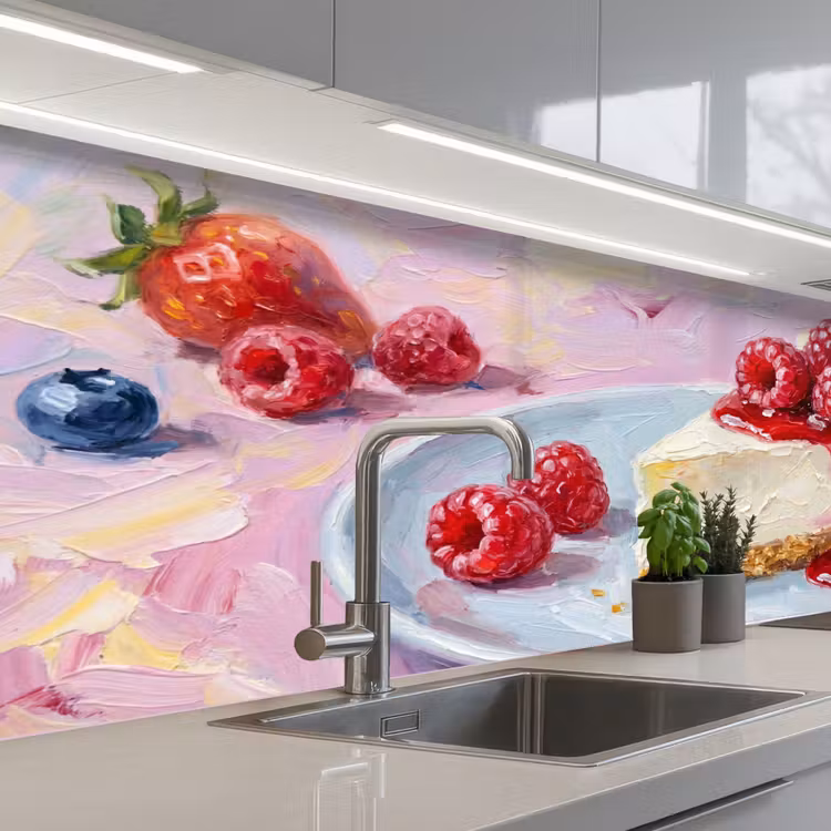 Eten - Cheesecake - Bessen - Abstract - Roze keuken achterwand 2 middel -3d_schuin