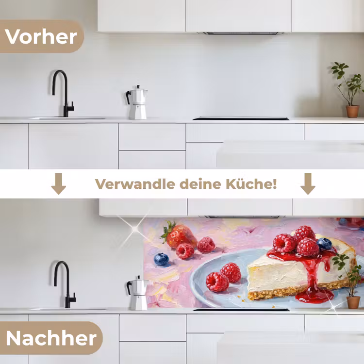 Eten - Cheesecake - Bessen - Abstract - Roze keuken achterwand 2 middel -voor-na_DE