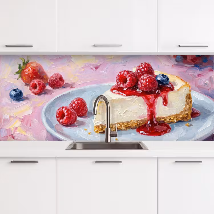 Eten - Cheesecake - Bessen - Abstract - Roze keuken achterwand 2 middel -3d