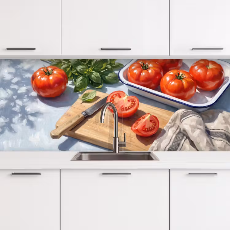 Eten - Keuken - Ingrediënten - Stillleven - Rood keuken achterwand 2 middel -3d