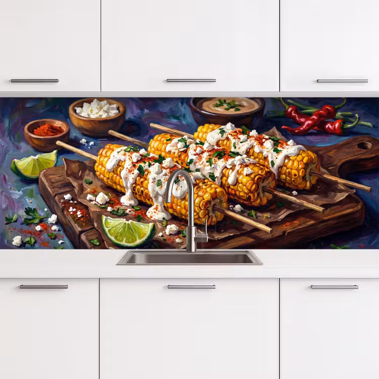 Eten - Maïs - Saus - Geschilderd - Geel keuken achterwand 2 middel -3d