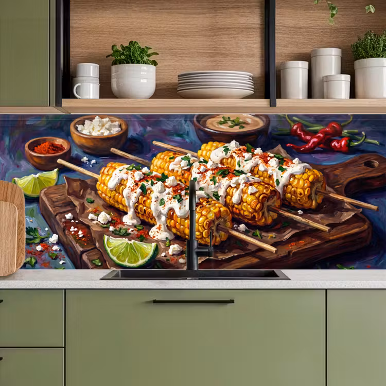 Eten - Maïs - Saus - Geschilderd - Geel keuken achterwand 2 middel -sfeer3